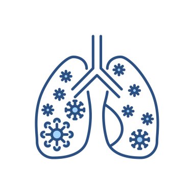 Akciğerler enfeksiyonla ilgili vektör ikonu. İçinde enfeksiyon olan akciğerler. Ciğerleri enfeksiyon kapmış. Beyaz arka planda izole edilmiş. Düzenlenebilir vektör illüstrasyonu