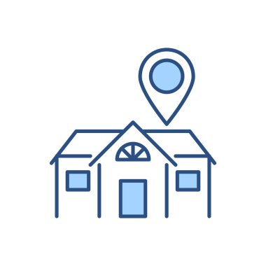 Evde İlgili Vektör Simgesi Kal. Navigasyon işaretli ev. Ev tabelası. Beyaz arka planda izole edilmiş. Düzenlenebilir vektör illüstrasyonu