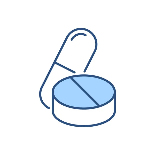 Tabletták Kapcsolódó Vektor Vonal Ikon Tabletták Lineáris Ikon Gyógyszerészeti Termék — Stock Vector