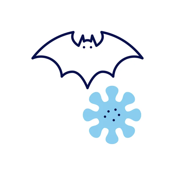 코로나 바이러스 아이콘의 매개체 박쥐와 바이러스 배경에 고립되어 있습니다 Editable — 스톡 벡터