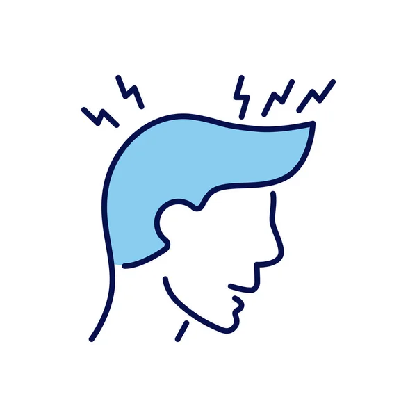 頭痛関連のベクトルアイコン 寺院で彼の手に頭痛の種の男の頭 頭痛の兆候だ 白い背景に隔離されている 編集可能なベクトル図 — ストックベクタ