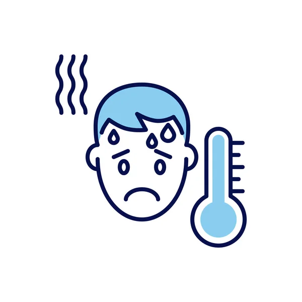 高温関連のベクトルアイコン 男の頭と高温温度計 高温標識 白い背景に隔離されている 編集可能なベクトル図 — ストックベクタ