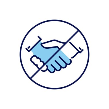 İrtibat bağlantılı vektör simgesinden kaçının. İçki yasağı işareti el sıkışıyor. Beyaz arka planda izole edilmiş. Düzenlenebilir vektör illüstrasyonu