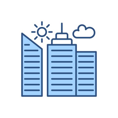 Şehir Binası ilgili vektör simgesi. Beyaz arka planda izole edilmiş. Vektör illüstrasyonu