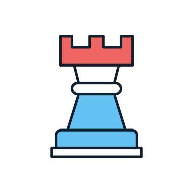 Satranç Rook ile ilgili vektör simgesi. Beyaz arka planda izole edilmiş. Vektör illüstrasyonu