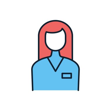 Çalışan Kadın vektör ikonu. Beyaz arka planda izole edilmiş. Vektör illüstrasyonu