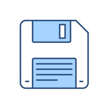 Disket Disk bağlantılı vektör simgesi. Beyaz arka planda izole edilmiş. Vektör illüstrasyonu