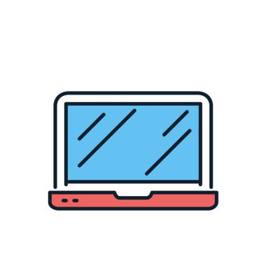 Dizüstü bilgisayarla ilgili vektör simgesi. Beyaz arka planda izole edilmiş. Vektör illüstrasyonu