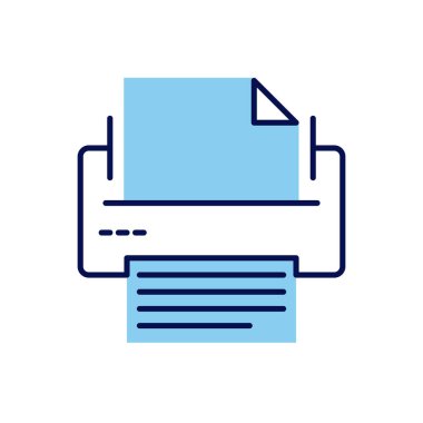 Yazıcıya bağlı vektör simgesi. Beyaz arka planda izole edilmiş. Vektör illüstrasyonu