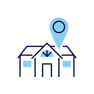 Evde İlgili Vektör Simgesi Kal. Navigasyon işaretli ev. Ev tabelası. Beyaz arka planda izole edilmiş. Düzenlenebilir vektör illüstrasyonu