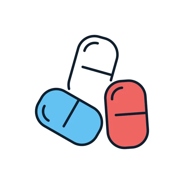 Piller Relaterade Vektor Linje Ikon Piller Linjär Ikon Läkemedelsprodukt Vitamin — Stock vektor