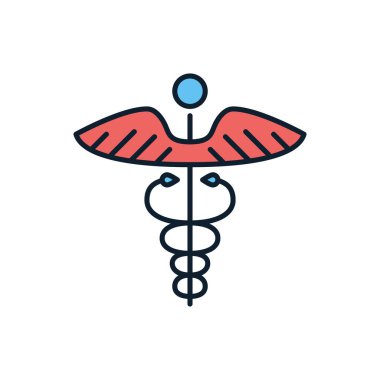 Caduceus bağlantılı vektör çizgisi simgesi. Beyaz arka planda izole edilmiş. Vektör çizimi. Düzenlenebilir vuruş