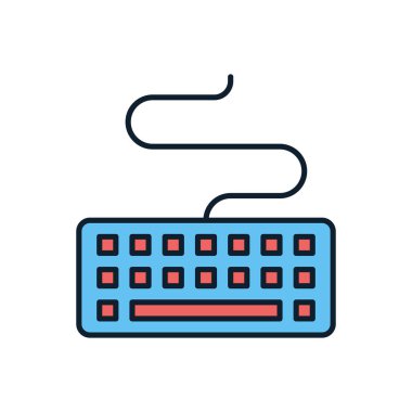 Klavye bağlantılı vektör simgesi. Beyaz arka planda izole edilmiş. Vektör illüstrasyonu