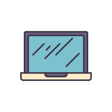 Dizüstü bilgisayarla ilgili vektör simgesi. Beyaz arka planda izole edilmiş. Vektör illüstrasyonu