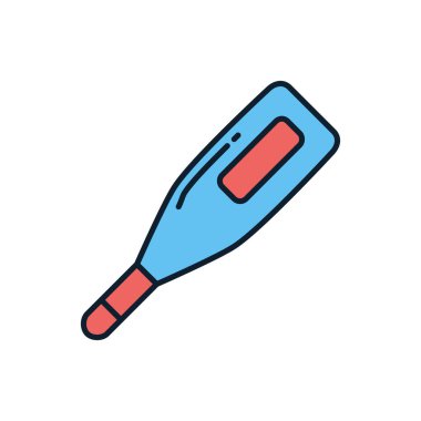 Tıbbi termometre bağlantılı vektör çizgisi simgesi. Beyaz arka planda izole edilmiş. Vektör çizimi. Düzenlenebilir vuruş