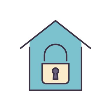 Karantina bağlantılı vektör simgesi. İçinde kilit olan basit bir ev simgesi. Karantina işareti. Beyaz arka planda izole edilmiş. Düzenlenebilir vektör illüstrasyonu