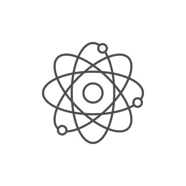 Atomla ilgili vektör çizgisi simgesi. Beyaz arkaplanda izole edilmiş vektör çizgisi çizimi. Nükleer enerji kaynağı. Elektron yörüngeli atom çekirdeği. Bilim, fizik ve kimya sembolü. Düzenlenebilir vuruş
