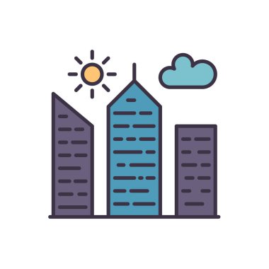 Şehir Binası ilgili vektör simgesi. Beyaz arka planda izole edilmiş. Vektör illüstrasyonu