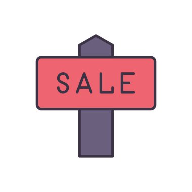 Satış plakalı vektör ikonu. Beyaz arka planda izole edilmiş. Vektör illüstrasyonu