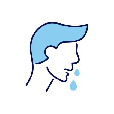 Burun akışıyla ilgili vektör simgesi. Burnu damlayan bir adam kafası. Burun akıntısı. Beyaz arka planda izole edilmiş. Düzenlenebilir vektör illüstrasyonu