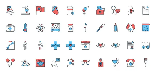 Medical Vector Icons Set Line Icons Sign Symbols Outline Fill — Stock Vector