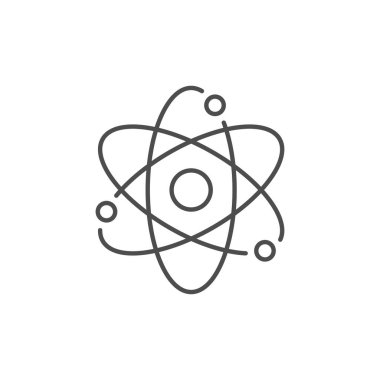 Atomla ilgili vektör çizgisi simgesi. Beyaz arkaplanda izole edilmiş vektör çizgisi çizimi. Nükleer enerji kaynağı. Elektron yörüngeli atom çekirdeği. Bilim, fizik ve kimya sembolü. Düzenlenebilir vuruş