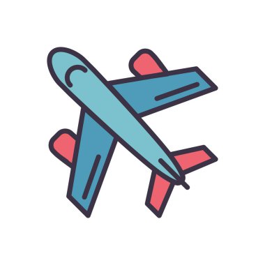 Uçakla ilgili vektör simgesi. Uçak işareti. Beyaz arka planda izole edilmiş. Vektör illüstrasyonu
