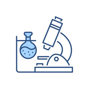 Tıbbi araştırma vektör simgesi. Mikroskop ve test tüpü işareti. Beyaz arka planda izole edilmiş. Düzenlenebilir vektör illüstrasyonu