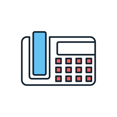 Ofis Telefonu bağlantılı vektör simgesi. Beyaz arka planda izole edilmiş. Vektör illüstrasyonu