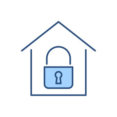 Karantina bağlantılı vektör simgesi. İçinde kilit olan basit bir ev simgesi. Karantina işareti. Beyaz arka planda izole edilmiş. Düzenlenebilir vektör illüstrasyonu