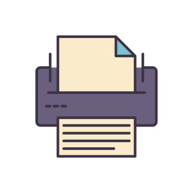 Yazıcıya bağlı vektör simgesi. Beyaz arka planda izole edilmiş. Vektör illüstrasyonu