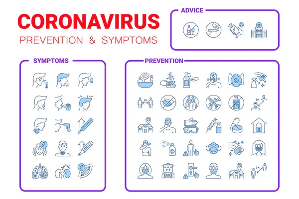 Coronavirus Pandemic Infographic Icons Set Covid Prevention Symptoms Avoid Virus — Stock Vector