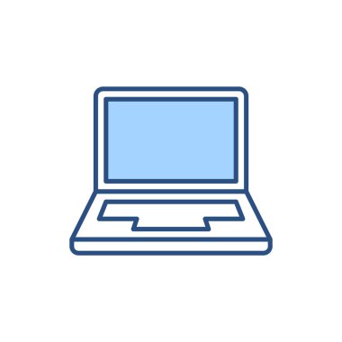 dizüstü bilgisayarla ilgili vektör çizgisi simgesi. Beyaz arka planda izole edilmiş. Vektör çizimi. Düzenlenebilir vuruş