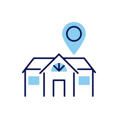 Evde İlgili Vektör Simgesi Kal. Navigasyon işaretli ev. Ev tabelası. Beyaz arka planda izole edilmiş. Düzenlenebilir vektör illüstrasyonu