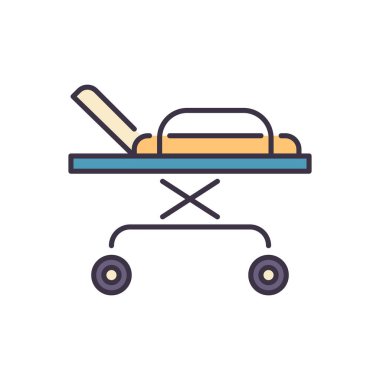 Hastane yatağı bağlantılı vektör ikonu. Hastane yatak tabelası. Beyaz arka planda izole edilmiş. Düzenlenebilir vektör illüstrasyonu