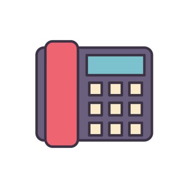 Ofis Telefonu bağlantılı vektör simgesi. Beyaz arka planda izole edilmiş. Vektör illüstrasyonu