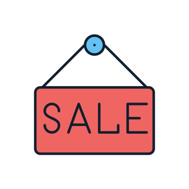 Satış plakalı vektör ikonu. Beyaz arka planda izole edilmiş. Vektör illüstrasyonu