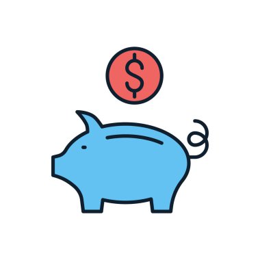 Piggy Bank ilgili vektör ikonu. Beyaz arka planda izole edilmiş. Vektör illüstrasyonu