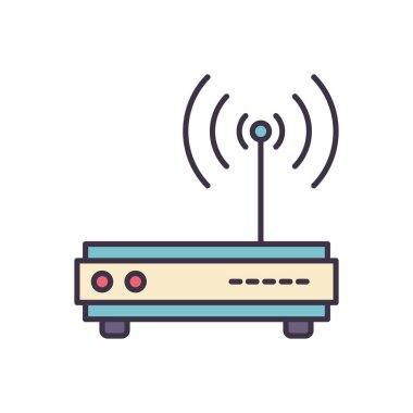 Yönlendiriciyle ilgili vektör simgesi. Beyaz arka planda izole edilmiş. Vektör illüstrasyonu