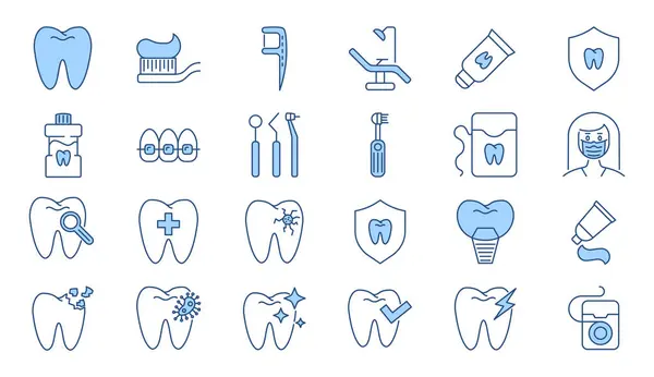 Dental Related Vector Icons Set Included Icons Dental Chair Tooth — Stock Vector
