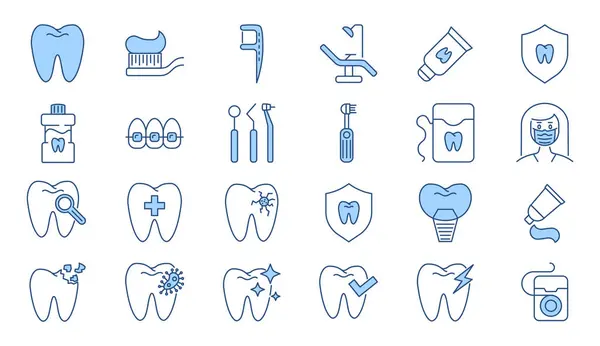 Zubní Vektorové Ikony Nastaveny Obsahuje Ikony Zubní Židle Zubní Pastu Stock Ilustrace