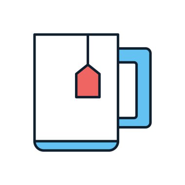 Çay fincanı ilgili vektör simgesi. Beyaz arka planda izole edilmiş. Vektör illüstrasyonu