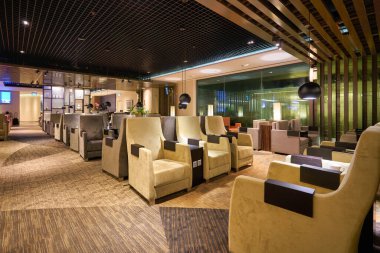 SINGAPORE - CIRCA JANUARY, 2020: Singapur Changi Havaalanı 'ndaki Dnata Lounge' un iç çekimi.