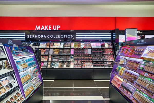 KUALA LUMPUR, MALAYSIA - CIRCA JANUARY, 2020: personal care products on display at Sephora store in Suria KLCC shopping mall in Kuala Lumpur. — Stock Image Kuala Lumpur Malaysia Circa January 2020 Personal Care Products Display Royalty Free Stock Images