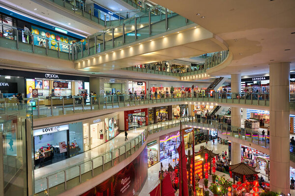 KUALA LUMPUR, MALAYSIA - CIRCA JANUARY, 2020: interior shot of Nu Sentral shopping mall in Kuala Lumpur.