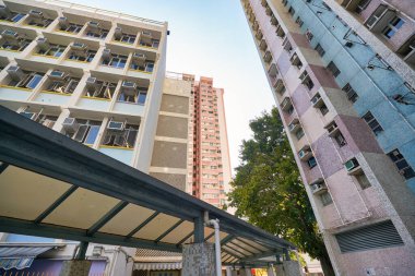 HONG KONG - CIRCA Aralık 2019: Hong Kong 'daki binaların manzarası.