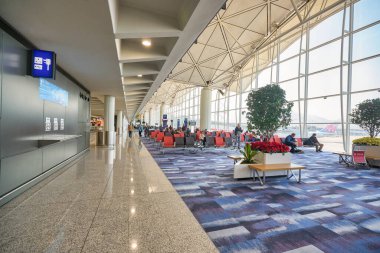 HONG KONG - CIRCA Aralık 2019: Hong Kong Uluslararası Havaalanı 'nın iç çekimleri.