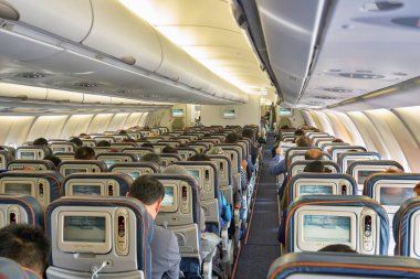 HONG KONG - CIRCA Aralık 2019: Aeriflot Boeing 777-300ER 'in iç çekimi.