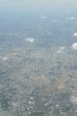 BANGKOK, THAILAND - CIRCA HAZİRAN 2015: Jet uçaklarından görüldüğü üzere Bangkok 'un havadan görüntüsü.