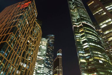 MOSCOW, RUSSIA - CIRCA EPTEMBER, 2018: Moskova Uluslararası İş Merkezi Gece Görüşü.